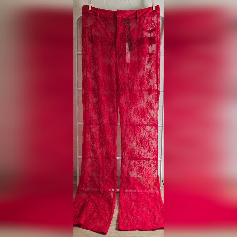 NEW VICTORIA'S SECRET VS Archives Rose Lace Pants Lipstick Red Size Medium - Picture 3 of 5